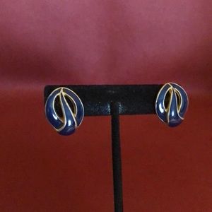 Navy blue and gold tone pierced earrings